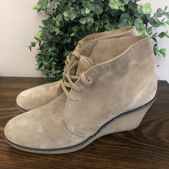 J Crew Lace Up Leather Wedge Booties Size 10 - Picture 3 of 9